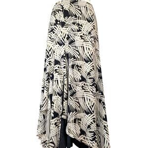 Dana Buchman 100% Silk Midi Tiered Skirt Size 4 Asymmetric Hem Flowy Black White